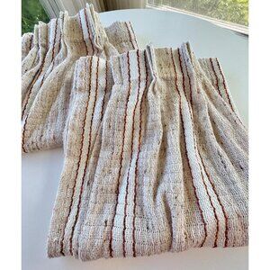 Vintage 70s curtain, tan, rust and brown, thick woven, pleated